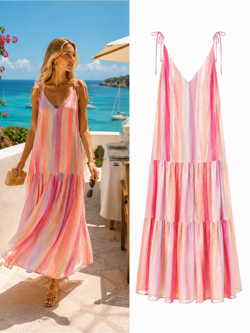 Sundress Cary Maxi Dress Marbella Mix Rainbow Metallic Stripe Size XS/S